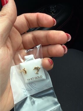 14K Gold Dolphin Stud Earrings - Women's Gold Dolphin Jewelry